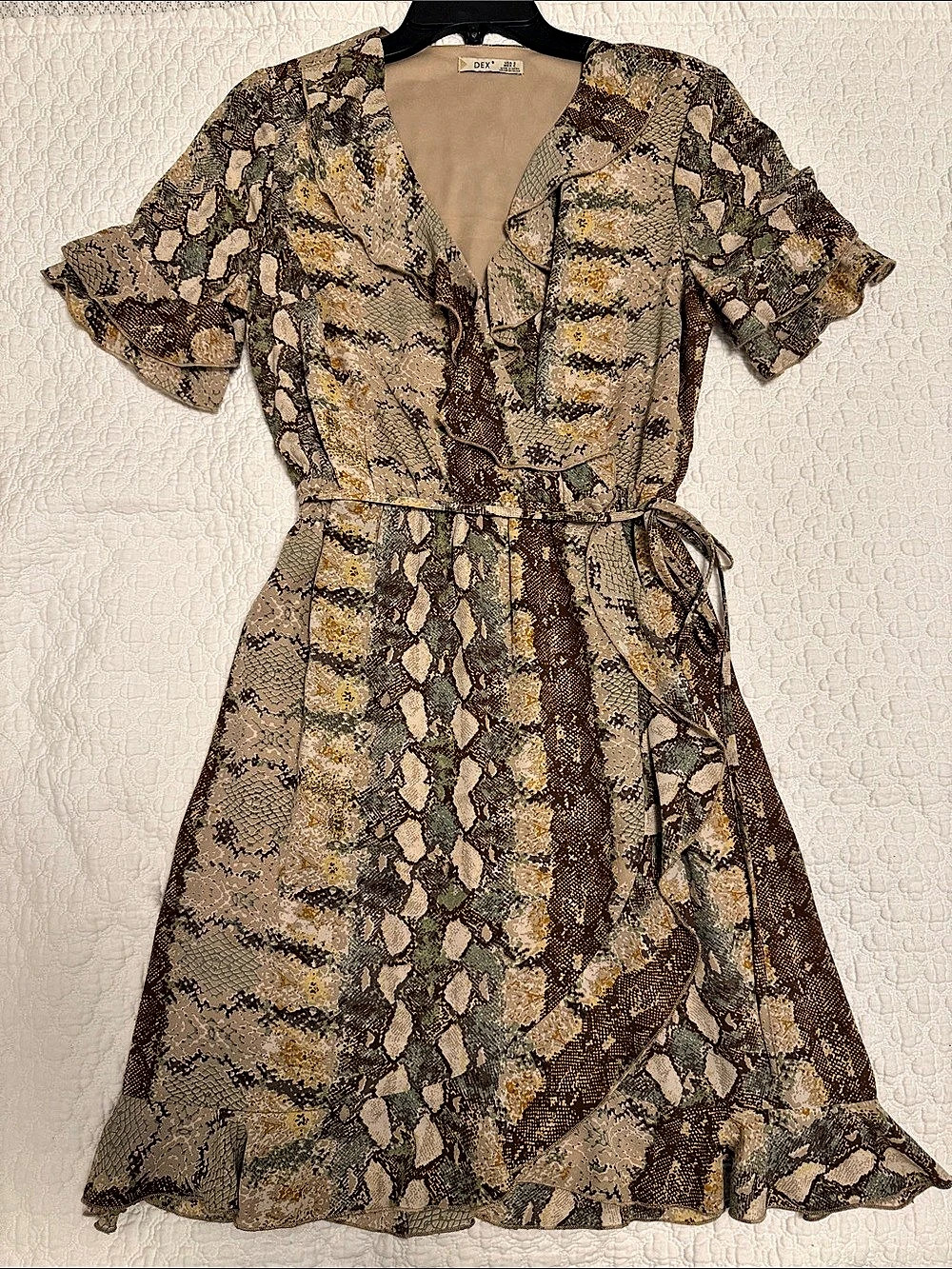 DEX Animal Print Midi Dress in Brown & Green Like New